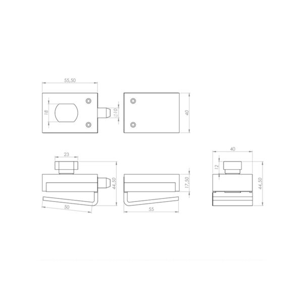 Pestillo FC0001 vidrio-vidrio-esquema