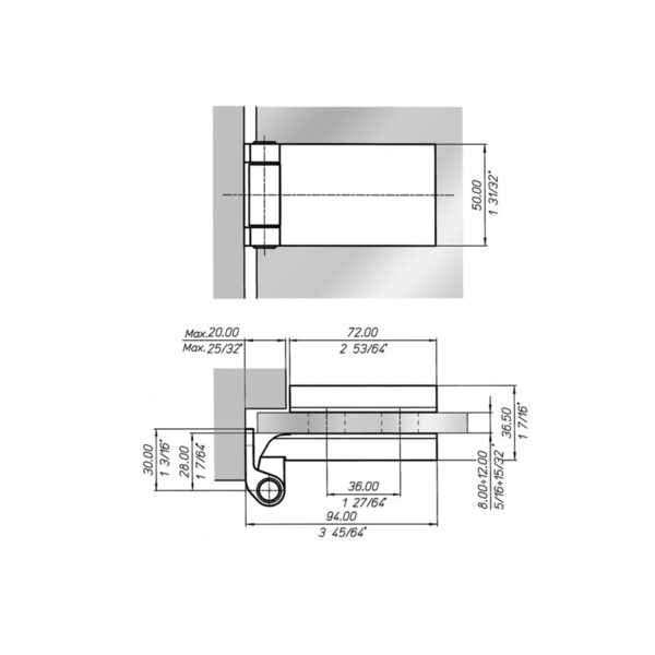 Bisagra Gliss MEGAHA1L16D-US26D-esquema